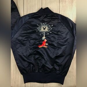 VGC! VTG Disney Channel Satin Bomber Jacket Fantasia Mickey USA Navy *Sz Medium
